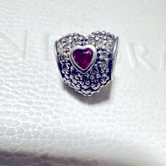 Authentic PANDORA In My Heart Clear CZ & Ruby Bithstone Sterling Silver Charm 😍 - Picture 1 of 4